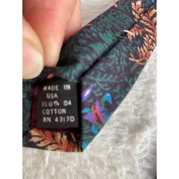 Men's natural assets tropical vintage  neck tie 100% Cotton green orange Short - Picture 3 of 6